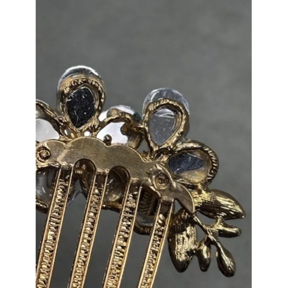 Gold Tone Turquoise Floral Rhinestone Hair Comb Crystal Leaf Bridal‎ Accessory